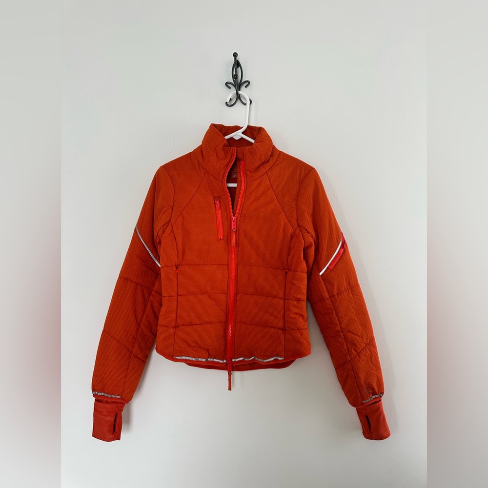 New FP Movement Gathering Water Resistant Storm Run Puffer in Red Orange XS